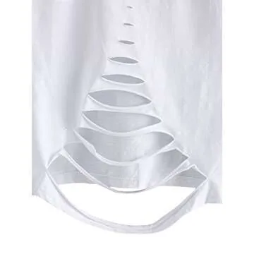 SweatyRocks Women's Short Sleeve Cutout Tee Shirt Distressed Crop Top Solid White Medium