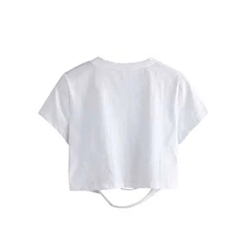 SweatyRocks Women's Short Sleeve Cutout Tee Shirt Distressed Crop Top Solid White Medium