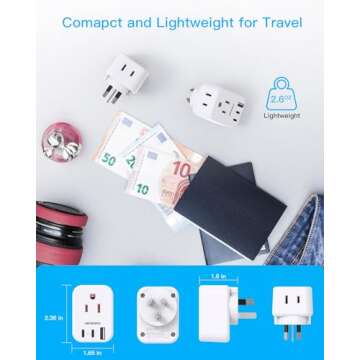 US to Australia Power Plug Adapter - 2 Outlets 3 USB Ports