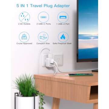US to Australia Power Plug Adapter - 2 Outlets 3 USB Ports