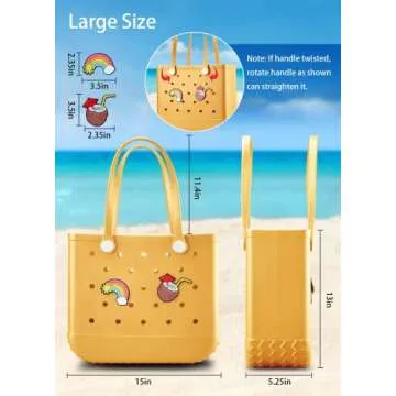 Qkstan Beach Bag Rubber Tote Bag Waterproof Travel Bags for Women Washable Tote Bag Handbag for Sports Beach Market Pool 15×5.25×13In(Yellow, Large)