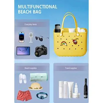 Qkstan Beach Bag Rubber Tote Bag Waterproof Travel Bags for Women Washable Tote Bag Handbag for Sports Beach Market Pool 15×5.25×13In(Yellow, Large)