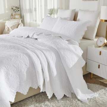 Brandream White Quilts Set Queen Size Bedspreads Farmhouse Bedding 100% Cotton Quilted Bedspreads