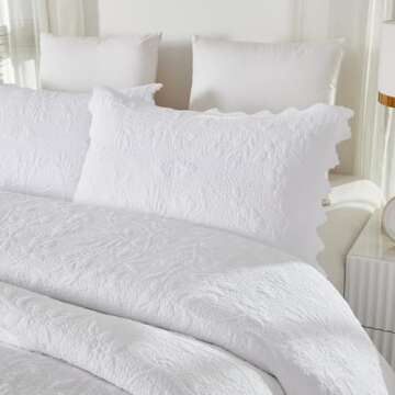Brandream White Quilts Set Queen Size Bedspreads Farmhouse Bedding 100% Cotton Quilted Bedspreads