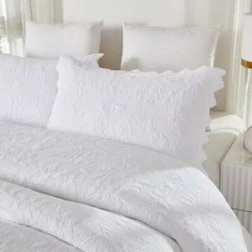 Brandream White Quilts Set Queen Size Bedspreads Farmhouse Bedding 100% Cotton Quilted Bedspreads