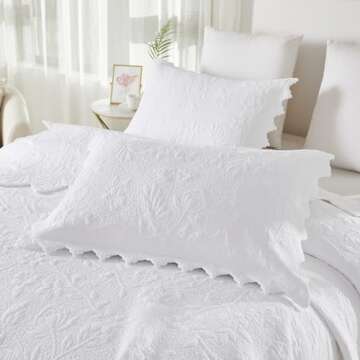 Brandream White Quilts Set Queen Size Bedspreads Farmhouse Bedding 100% Cotton Quilted Bedspreads