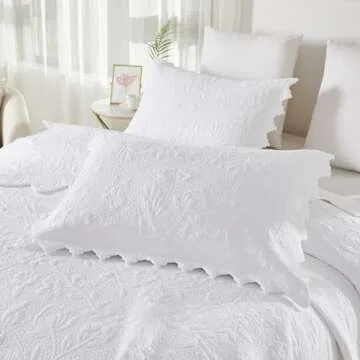 Brandream White Quilts Set Queen Size Bedspreads Farmhouse Bedding 100% Cotton Quilted Bedspreads