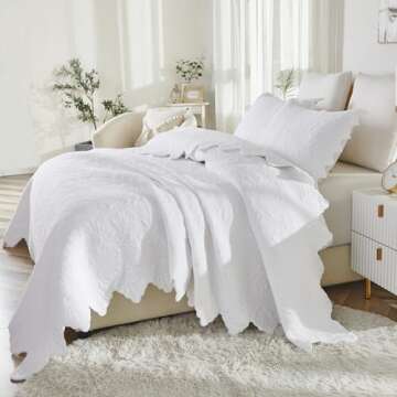 Brandream White Quilts Set Queen Size Bedspreads Farmhouse Bedding 100% Cotton Quilted Bedspreads