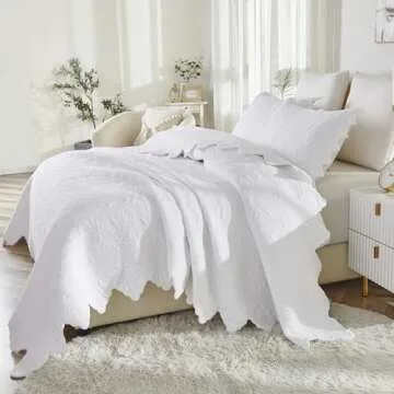 Brandream White Quilts Set Queen Size Bedspreads Farmhouse Bedding 100% Cotton Quilted Bedspreads