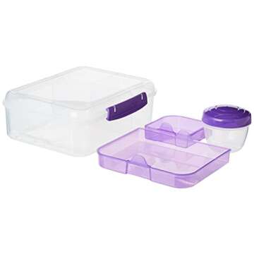 Sistema Bento Box Adult Lunch Box with 2 Compartments, Sandwhich,Salad Dressing Container,Dishwasher Safe,Color May Vary