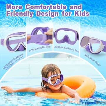 Kids Swim Goggles with Nose Cover and UV Protection