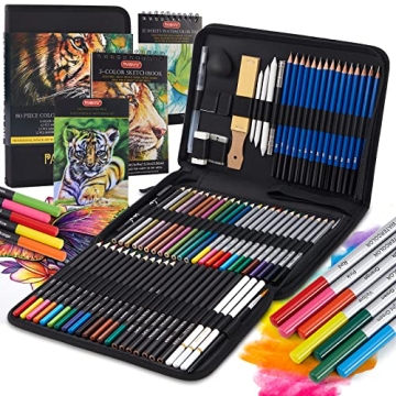 PANDAFLY 80 Pack Drawing Set with Colored Pencils Kit