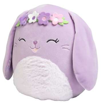 Squishmallows 10-Inch Bubbles The Purple Easter Bunny with Flower Crown - Official Jazwares Plush - Collectible Soft & Squishy Stuffed Animal Toy - Add to Your Squad - Gift for Kids, Girls & Boys