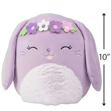 Squishmallows 10-Inch Bubbles The Purple Easter Bunny with Flower Crown - Official Jazwares Plush - Collectible Soft & Squishy Stuffed Animal Toy - Add to Your Squad - Gift for Kids, Girls & Boys