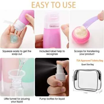 Gitechft Travel Size Bottles for Toiletries Set, 2oz TSA Approved Travel Containers, Leak Proof Silicone Squeezable Travel Accessories for Shampoo Conditioner Lotion Body Wash Cosmetic