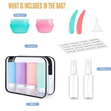 Gitechft Travel Size Bottles for Toiletries Set, 2oz TSA Approved Travel Containers, Leak Proof Silicone Squeezable Travel Accessories for Shampoo Conditioner Lotion Body Wash Cosmetic