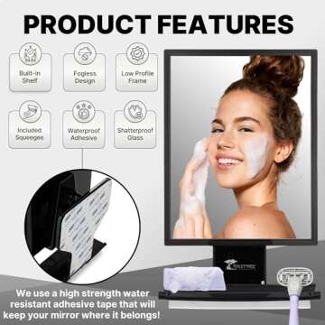 ToiletTree Products Fogless Shower Mirror - Anti-Fog Mirror - Adjustable Shaving Mirror with a Squeegee - Rust-Proof, Impact-Resistance Bathroom Shower Mirror - Tall