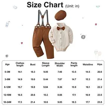 YUEMION Baby Boy Clothes Set Infant Tuxedo Long Sleeve Gentleman Suit Outfits + Beret Hat + Suspender Pants + Bowtie(L Beige - long sleeve, 3-6 Months)