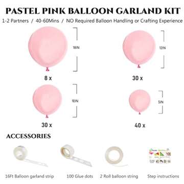Pastel Pink Balloons Garland Kit 108 Pcs 18 12 10 5 inch Matte Blush Pink Balloons with Balloon Stri...