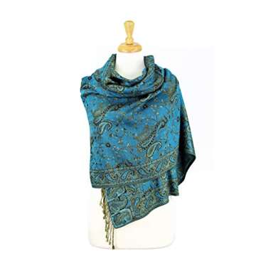 PASKMLNA Reversible Paisley Pashmina Shawl Wrap Elegant Colors (023-13Tq/blk)