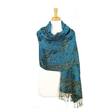 PASKMLNA Reversible Paisley Pashmina Shawl Wrap Elegant Colors (023-13Tq/blk)