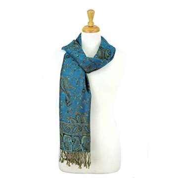 PASKMLNA Reversible Paisley Pashmina Shawl Wrap Elegant Colors (023-13Tq/blk)