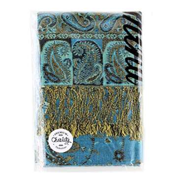 PASKMLNA Reversible Paisley Pashmina Shawl Wrap Elegant Colors (023-13Tq/blk)