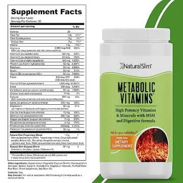 NaturalSlim Metabolic Vitamins - Combination of High Potency Multivitamins, Minerals, B Complex, Msm, & Digestive Formula Supplements for Men & Women - Energy & Metabolism Support - Capsule,1 Pack