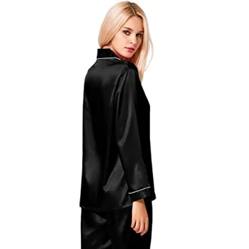 SWOMOG Womens Silk Satin Pajamas Set Long Sleeve Button Down Sleepwear 2 Piece Lounge Set Pj Set XS-3XL