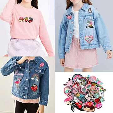 MISDONR 30pcs Girls Iron on Patches for Clothing Jackets DIY Sew Embroidered Applique Decorative Repair Patches