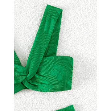 Falainetee Women's High Waisted Bathing Suit Floral Jacquard Twist Criss Cross Swimsuit Bikini Set 2 Piece Green S
