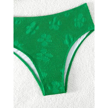 Falainetee Women's High Waisted Bathing Suit Floral Jacquard Twist Criss Cross Swimsuit Bikini Set 2 Piece Green S