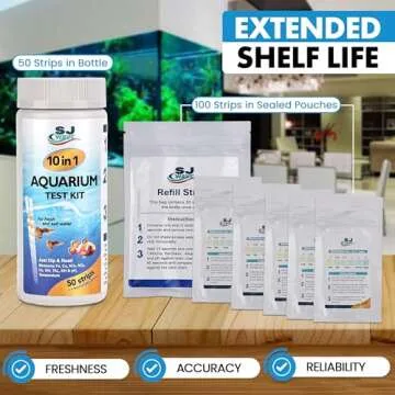 11 in 1 Aquarium Test Strips - Fish Tank Water Testing Kit with Ammonia Test Strips for Fish Tank (150 Strips) & eBook | Includes 50 Ammonia Strips, Thermometer, & Test Kit for Ponds & All Fish Tanks