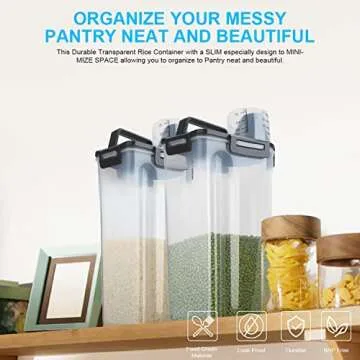 Uppetly Rice Airtight Dry Food Storage Containers, BPA Free Plastic Storage Bin Dispenser with Pourable Spout, Measuring cup for Cereal, Flour and Baking Supplies, Include a Stainless Steel Whisk