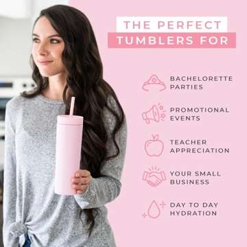 STRATA CUPS Pink Skinny Tumblers with Lids and Straws (12 pack) - 16oz Double Wall Acrylic Tumbler, Tall Matte Skinny Tumblers, Bulk with Free Straw Cleaner, Reusable Cups