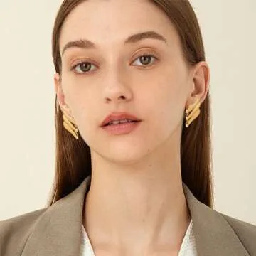COORWEEL Big Gold Chunky Geometric Stud Earrings for Women Trendy Bold Gold Statement Earrings