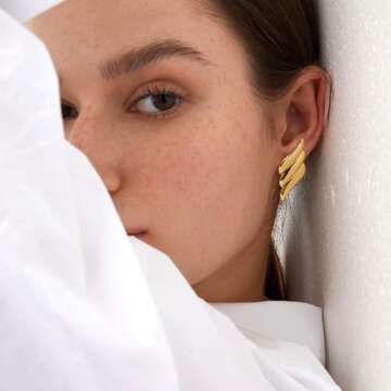 COORWEEL Big Gold Chunky Geometric Stud Earrings for Women Trendy Bold Gold Statement Earrings