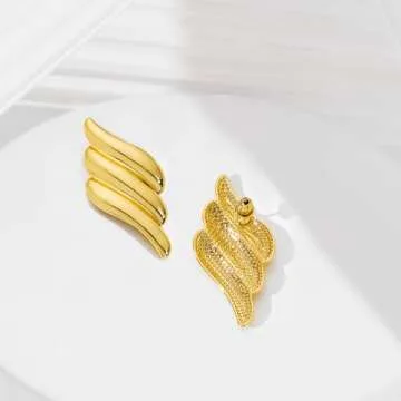 COORWEEL Big Gold Chunky Geometric Stud Earrings for Women Trendy Bold Gold Statement Earrings