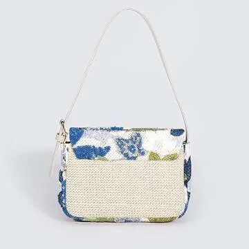 Stylish Handmade Straw Tote Bag with Sequin Embroidery