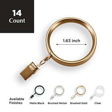 MODE Premium Collection Flat Steel Curtain Clip Rings, Set of 14 Curtain Rings with Clips, Rings wit...