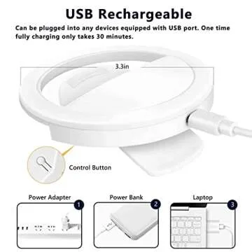 Rechargeable Selfie Ring Lights - Clip On Convenience