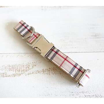 Rantow Nylon Pet Dog Leash Collar Set, S Collar + S Leash for Dog Walking Training, Classic Scottish Beige Plaid Pattern Designed