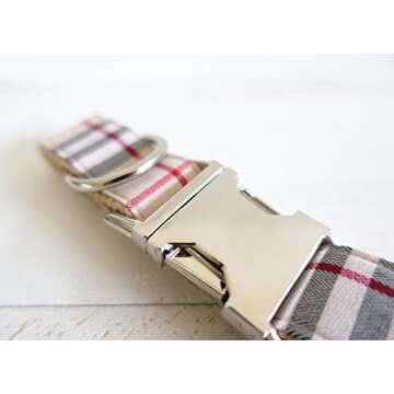 Rantow Nylon Pet Dog Leash Collar Set, S Collar + S Leash for Dog Walking Training, Classic Scottish Beige Plaid Pattern Designed