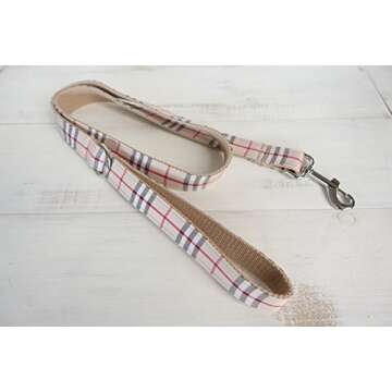 Rantow Nylon Pet Dog Leash Collar Set, S Collar + S Leash for Dog Walking Training, Classic Scottish Beige Plaid Pattern Designed