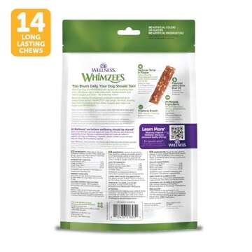 Wellness WHIMZEES Veggie Sausage Dog Dental Treats, Natural Chews, Medium Size Stick, (14 Count)