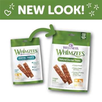 Wellness WHIMZEES Veggie Sausage Dog Dental Treats, Natural Chews, Medium Size Stick, (14 Count)