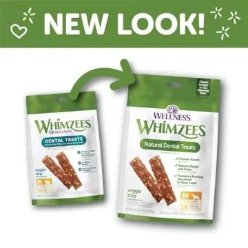 Wellness WHIMZEES Veggie Sausage Dog Dental Treats, Natural Chews, Medium Size Stick, (14 Count)