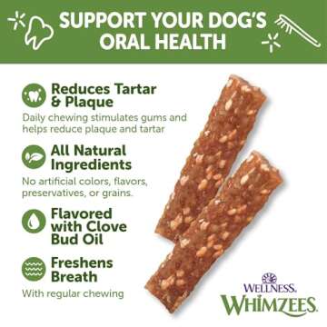 Wellness WHIMZEES Veggie Sausage Dog Dental Treats, Natural Chews, Medium Size Stick, (14 Count)