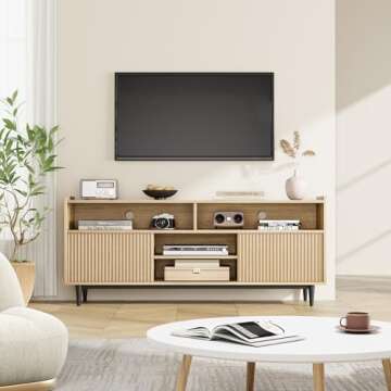 GAOMON Fluted TV Stand for 70 inch Modern Entertainment Center with Storage