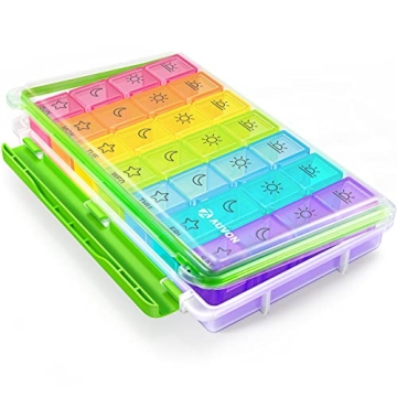 AUVON iMedassist Moisture-Proof Weekly Pill Organizer 4 Times a Day, Large 7 Day Pill Box Portable f...